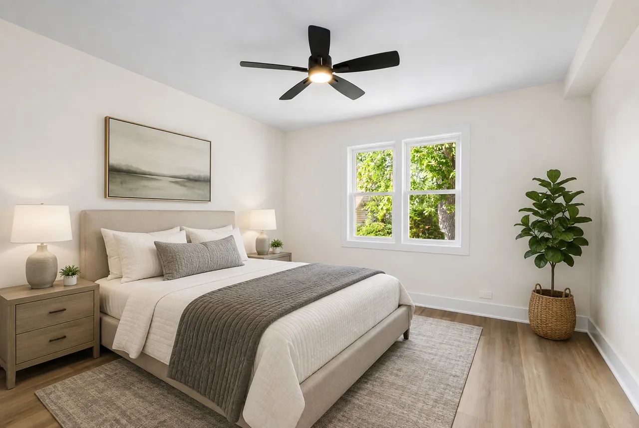 Staged primary bedroom