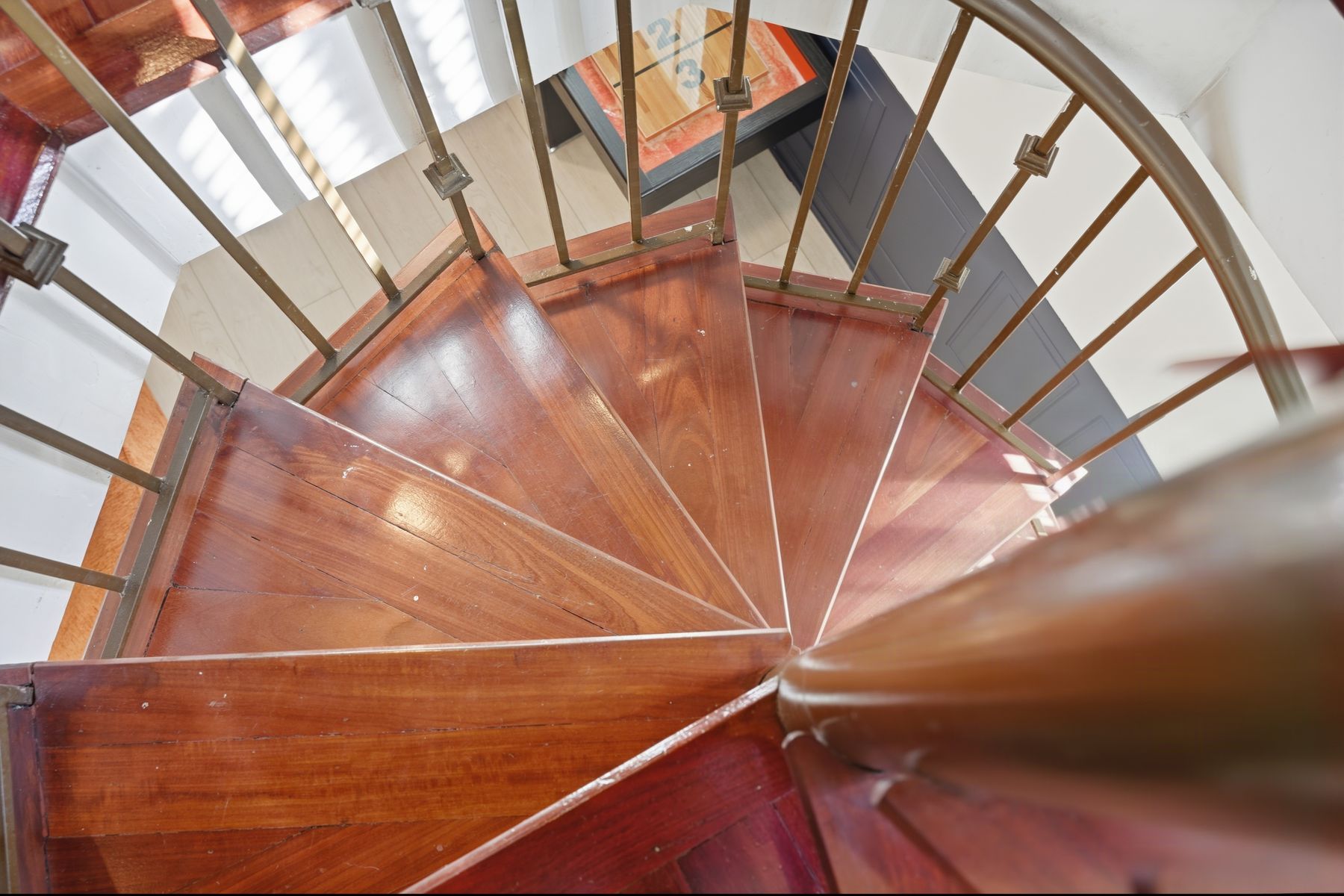 A spiral staircase seen from above